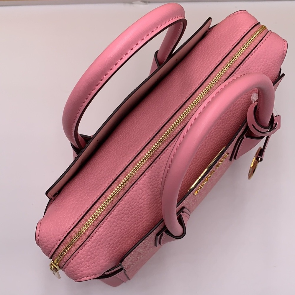 MICHAEL KORS Mercer Sm TZip Logo Leather Belted Satchel Crossbody Carnation - Picture 11 of 16